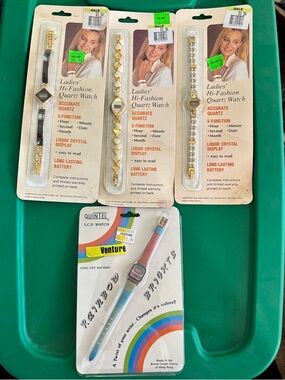 Vintage Lot of 4 Ladies' Hi-Fashion Quartz Rainbow LCD Watches